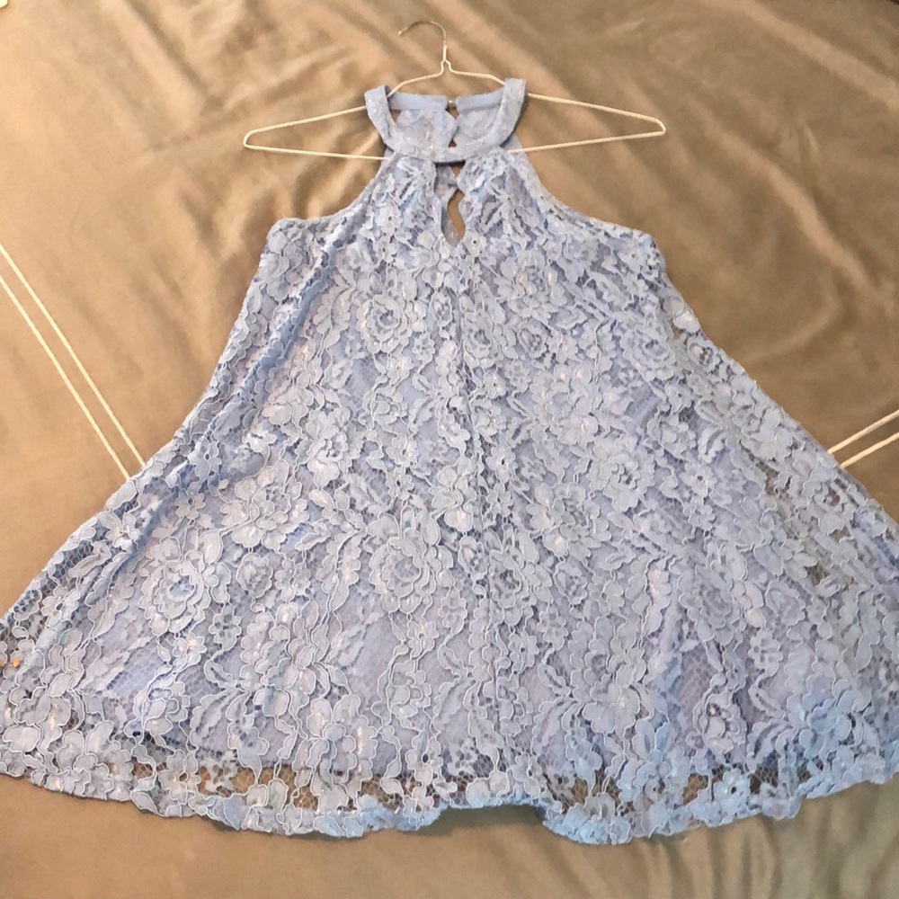 Lavender dress with beautiful neck design